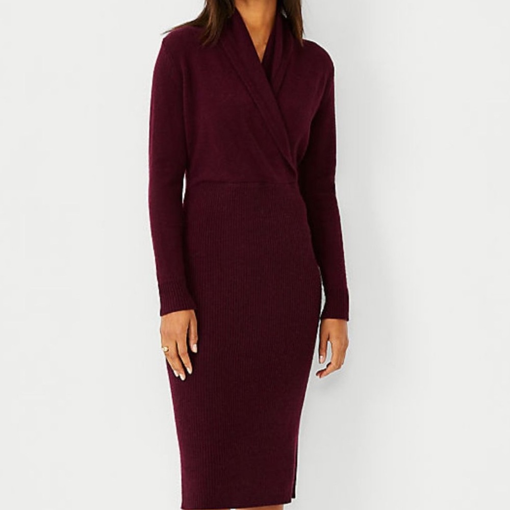 Ann Taylor 100% Cashmere Dress | Burgundy Wine | Size Medium